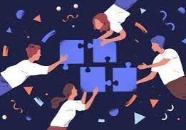 Animated image of people connecting a puzzle